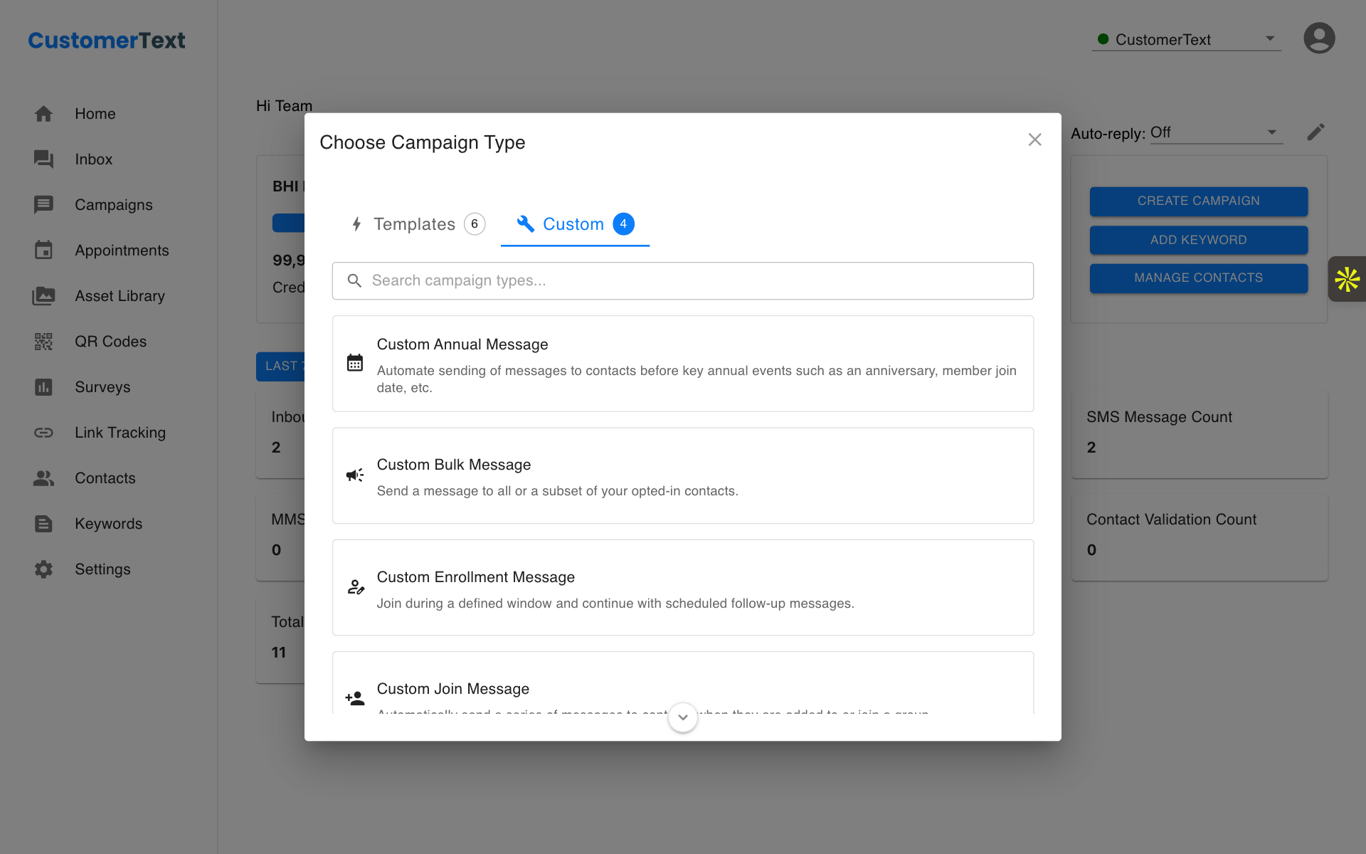 CustomerText campaign chooser