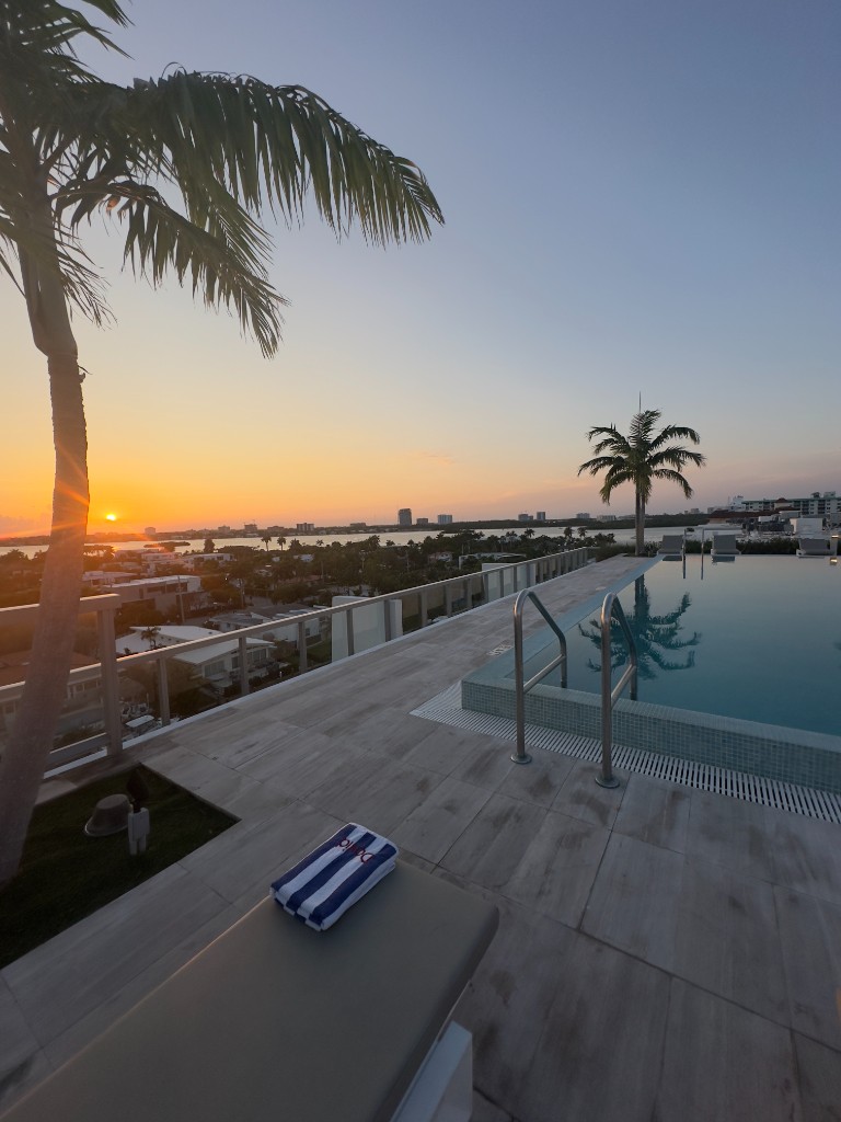 View over Miami at golden hour from a rooftop